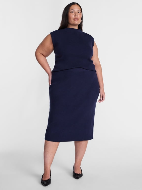 Women’s Plus Mock Neck Pullover Top and Midi Skirt Set, 2 Piece, Sizes 0X-5X