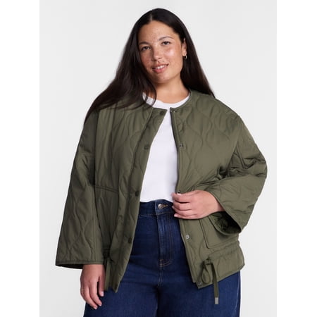 Terra & Sky Women’s Plus Quilted Coat with Long Sleeves, Sizes 0X-5X