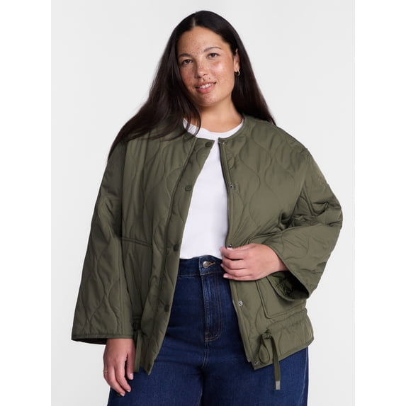 Terra & Sky Women’s Plus Quilted Coat with Long Sleeves, Sizes 0X-5X