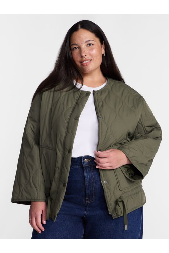 Women’s Plus Quilted Coat with Long Sleeves, Sizes 0X-5X