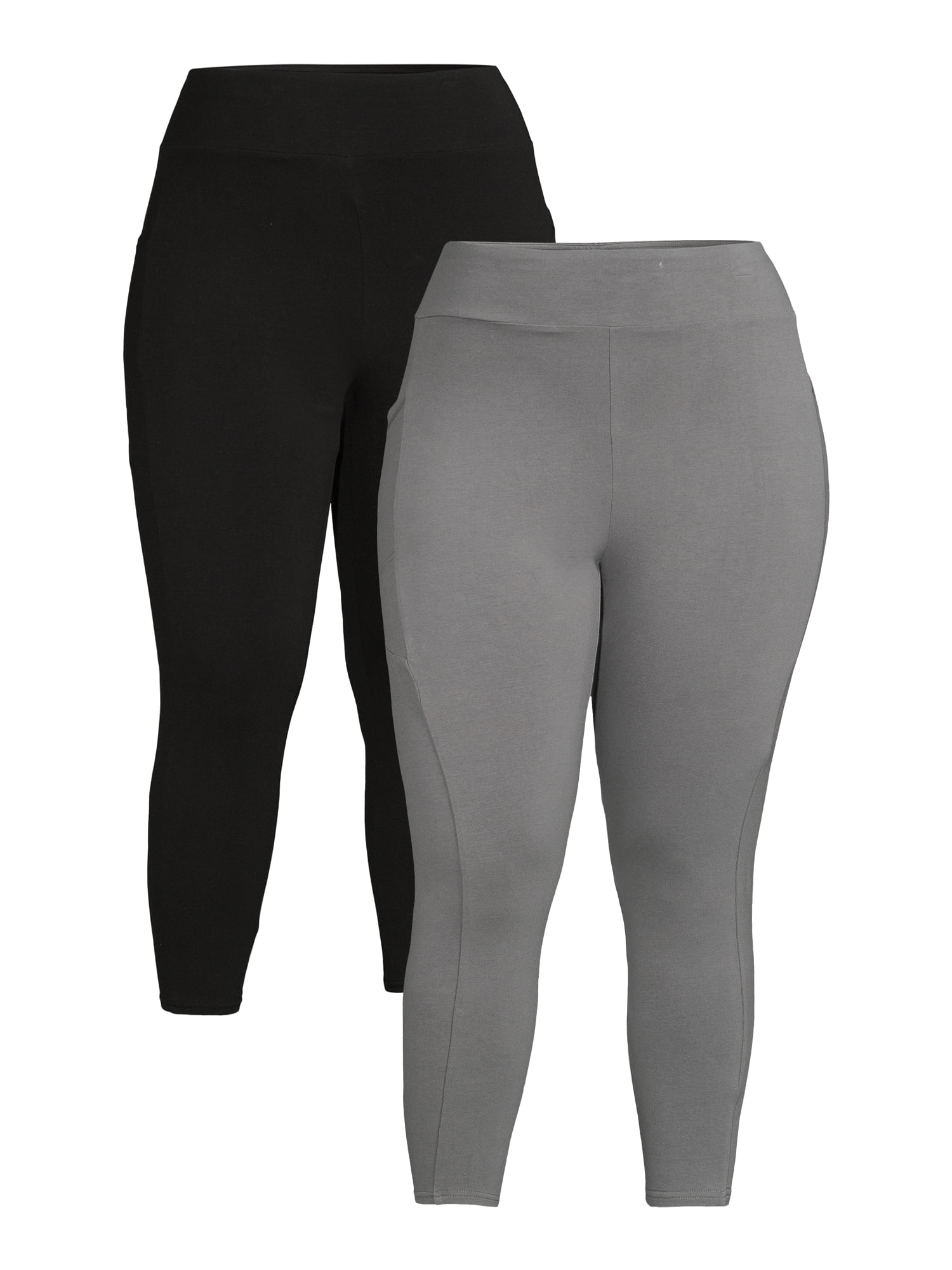 Terra & Sky Womens Plus Size Capri Leggings with Pockets, 2Pack
