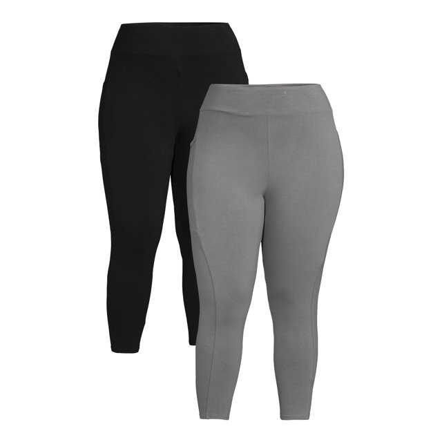 Terra & Sky Womens Plus Size Capri Leggings with Pockets, 2Pack