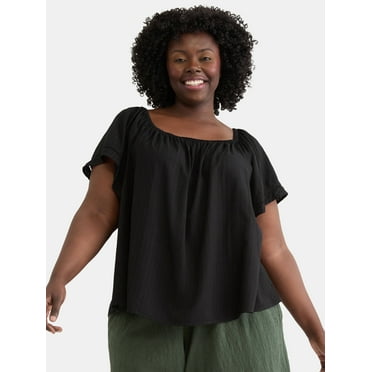 Terra & Sky Women's Plus Convertible Blouse with Short Sleeves, Sizes 0X-5X