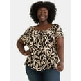 thumbnail image 1 of Terra & Sky Women's Plus Convertible Blouse with Short Sleeves, Sizes 0X-5X, 1 of 5