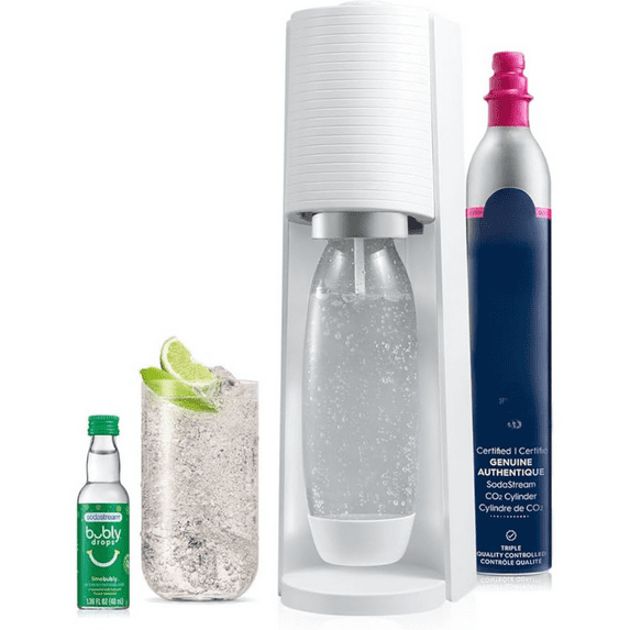 Terra Sparkling Water Maker (White) with CO2, DWS Bottle and Bubly Drop
