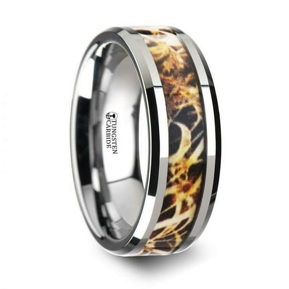 Terra Tungsten Carbide Wedding Band With Leaves Grassland Camo Inlay Ring