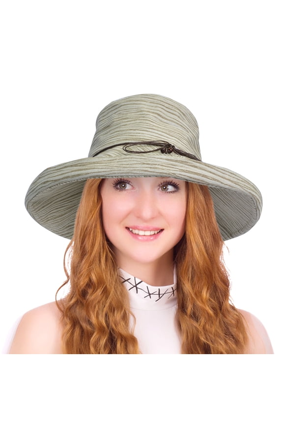 Womens Bucket Summer Hat Kettle Brim Cotton Floppy Sunhat with Chin Cord Packable Tan