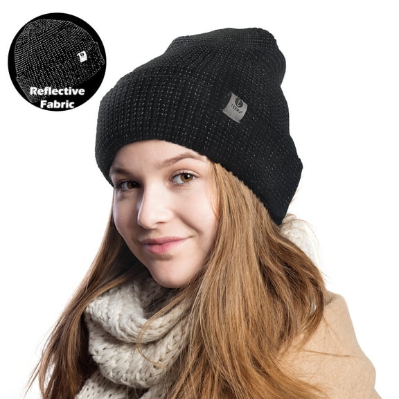 Terra Youth Reflective Knit Beanie Hat For Sports Warm One Size