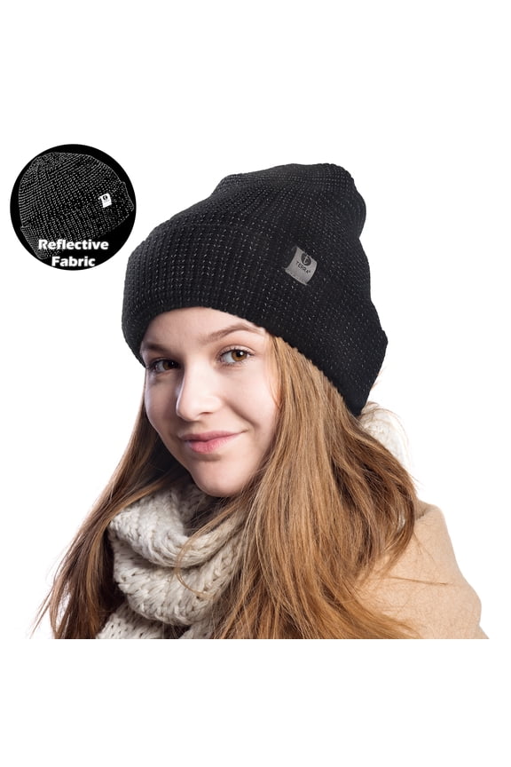 Youth Reflective Knit Beanie Hat For Sports Warm One Size