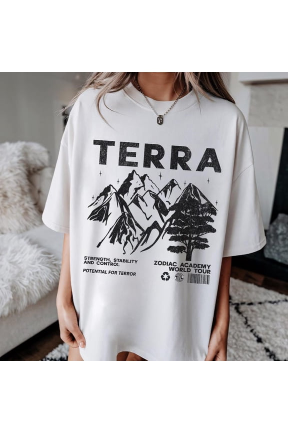 Terra Zodiac Academy World Tour Shirt Mountain Landscape Graphic Tee Earth Element Nature Adventure Aesthetic Fantasy Design Unisex Cotton T-Shirt, Size S-5XL