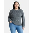 thumbnail image 1 of Terra & Sky Women’s Plus Cable Knit Sweater with Faux Pearls, Lightweight, Sizes 0X-5X, 1 of 5