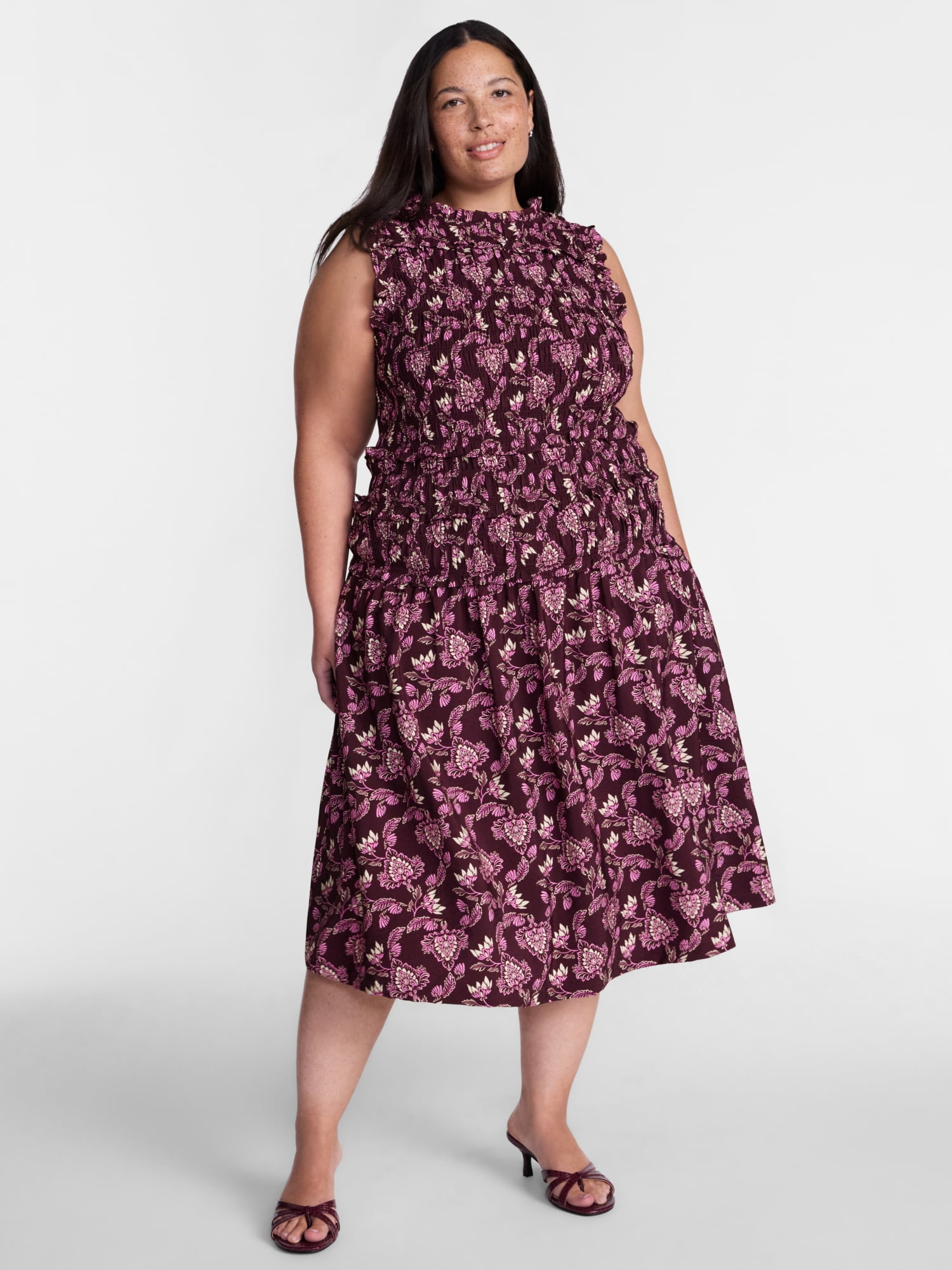 Terra & Sky Women's Plus Smocked Sleeveless Midi Dress, Sizes 0X-4X
