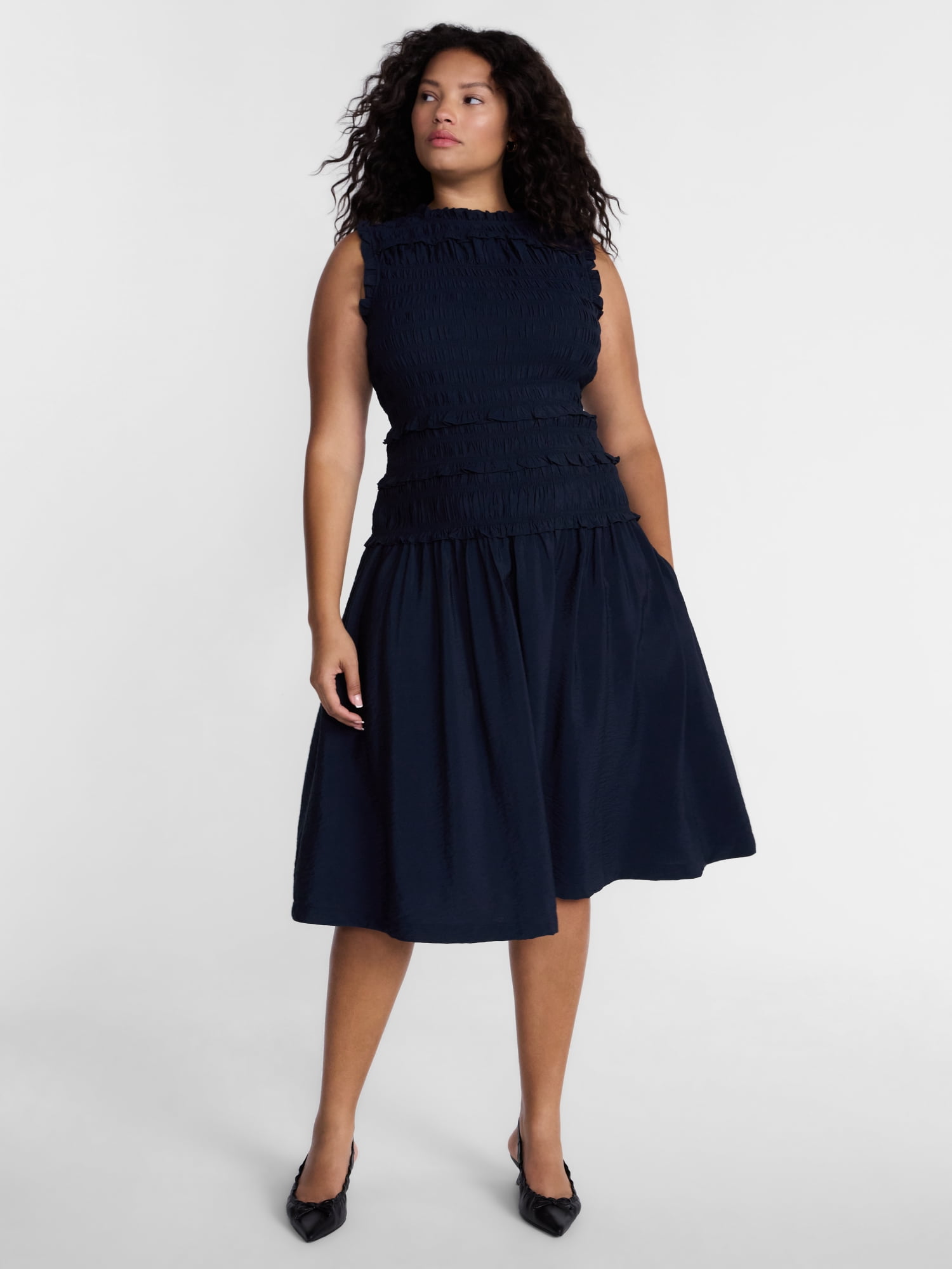 Terra & Sky Women's Plus Smocked Sleeveless Midi Dress, Sizes 0X-4X