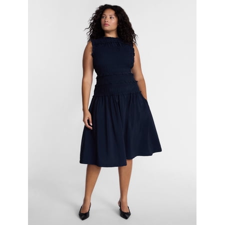 Terra & Sky Women's Plus Smocked Sleeveless Midi Dress, Sizes 0X-4X