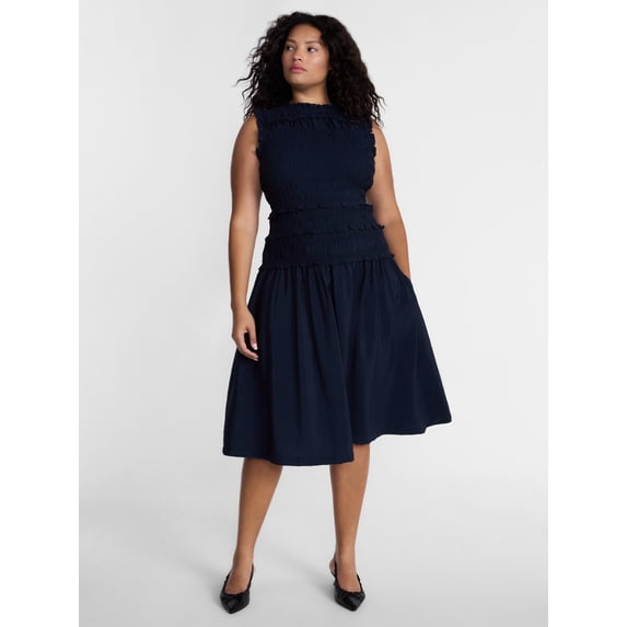 Terra & Sky Women's Plus Smocked Sleeveless Midi Dress, Sizes 0X-4X