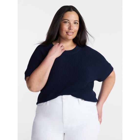 Terra & Sky Women’s Plus Crewneck Sweater with Short Dolman Sleeves, Midweight, Sizes 0X-5X