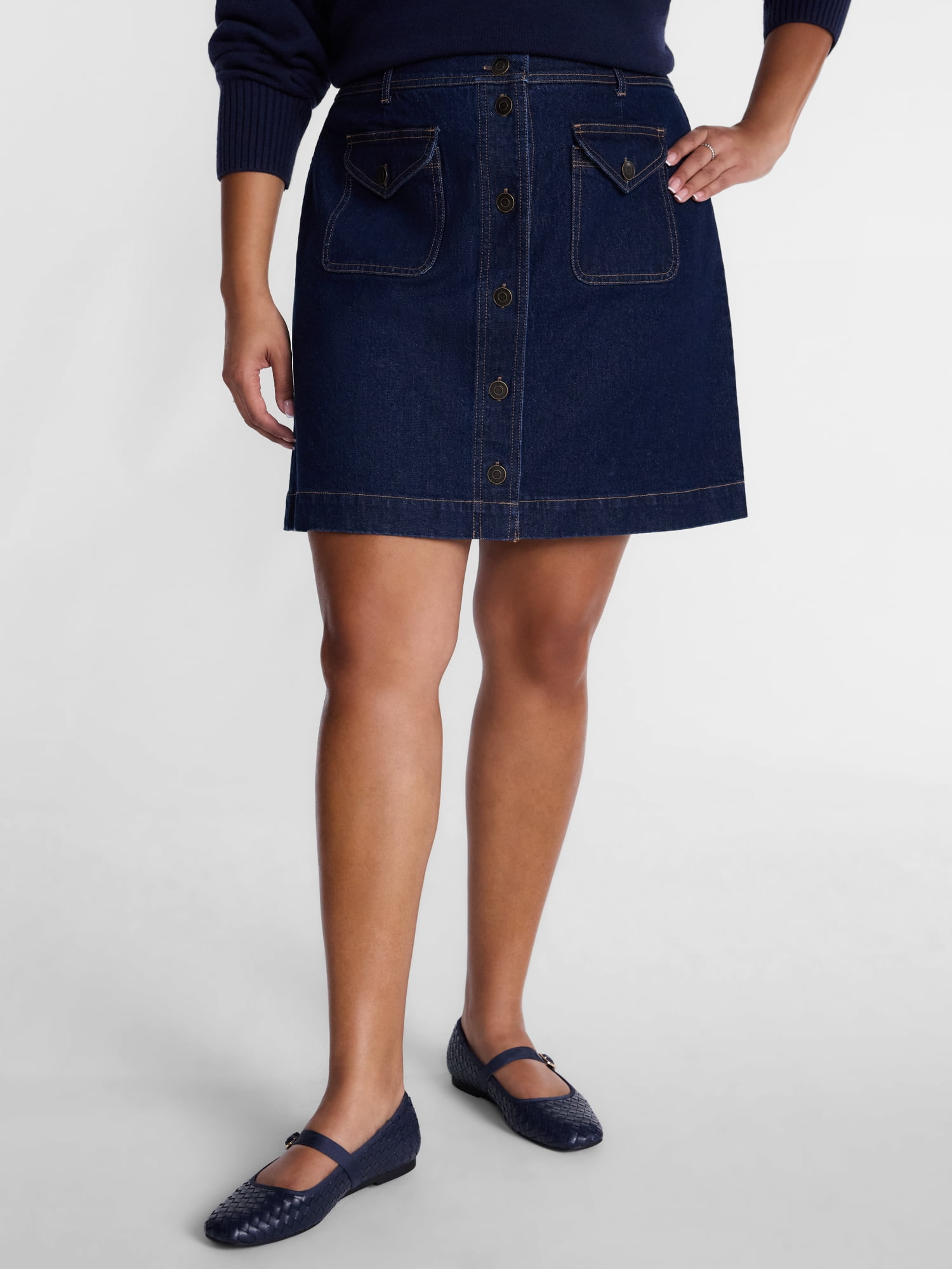 Terra and Sky Women's Flap Pocket Denim Mini Skirt, Sizes 0X-5X