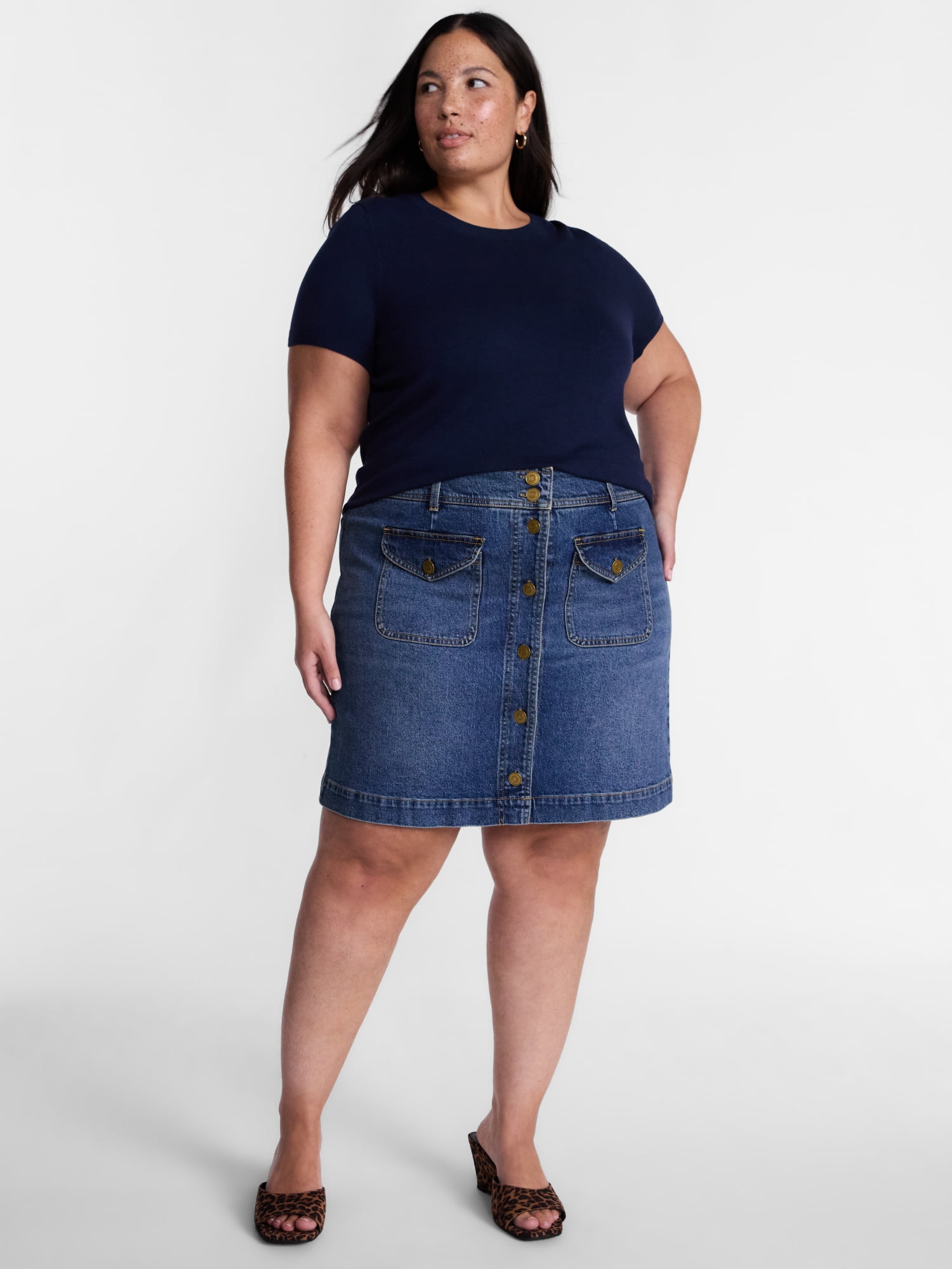 Terra and Sky Women's Flap Pocket Denim Mini Skirt, Sizes 0X-5X