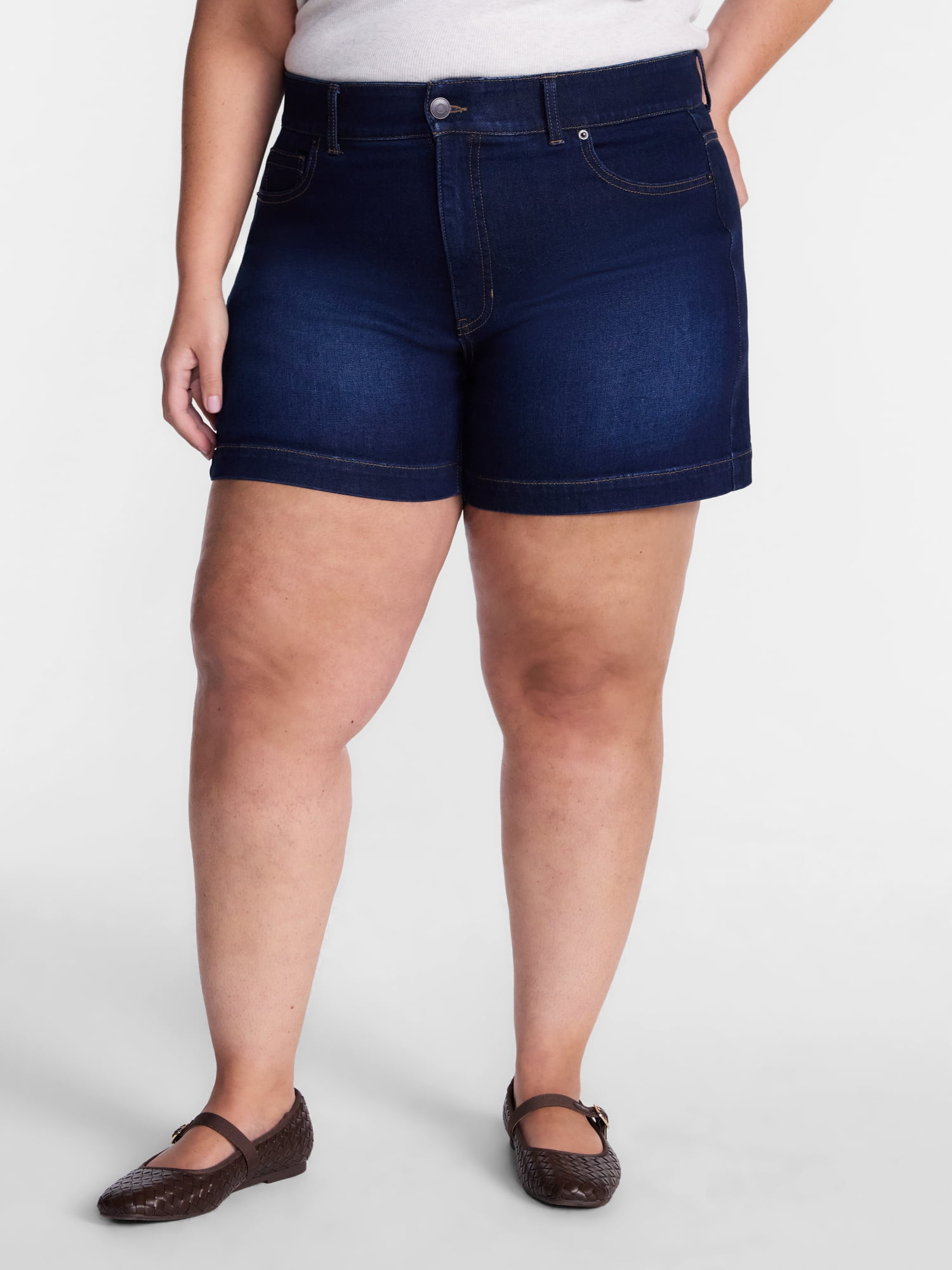 Terra & Sky Women's High Rise A Line Denim Shorts, 5" Inseam, Sizes 16W-26W
