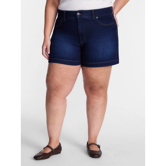 Terra & Sky Women's High Rise A Line Denim Shorts, 5" Inseam, Sizes 16W-26W