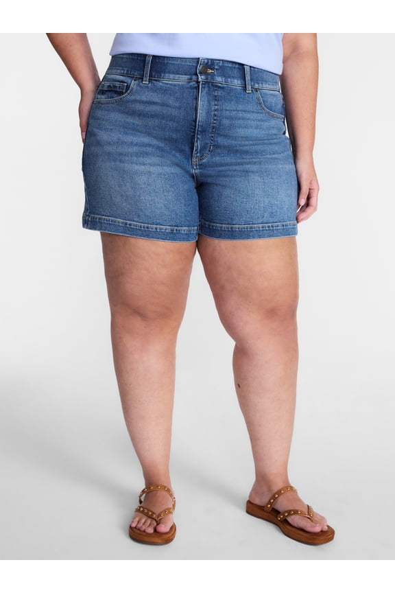 Women's High Rise A Line Denim Shorts, 5" Inseam, Sizes 16W-26W