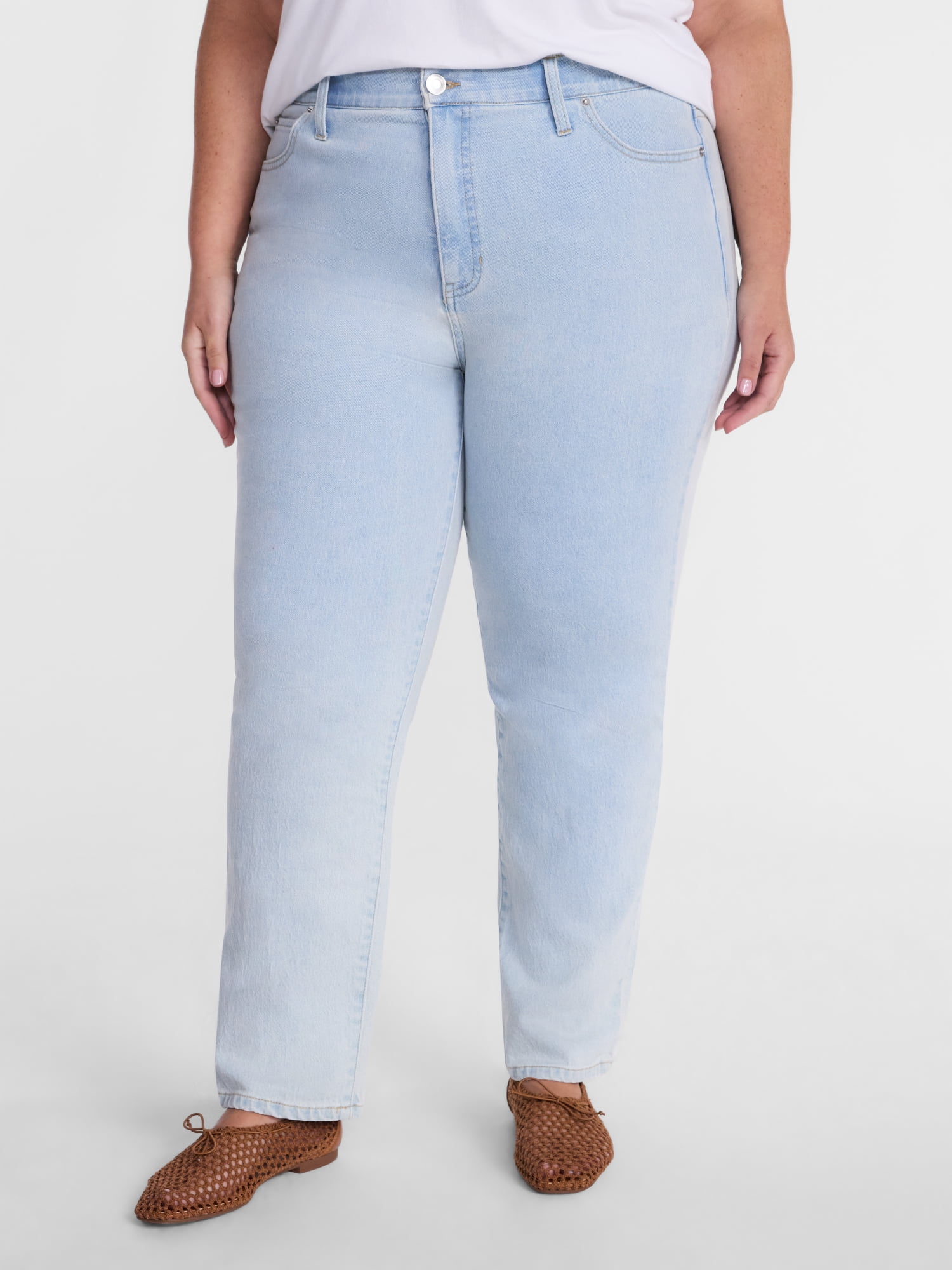 Terra & Sky Women's Plus High Rise Straight Leg Jeans, 29" Inseam, Sizes 16W-26W
