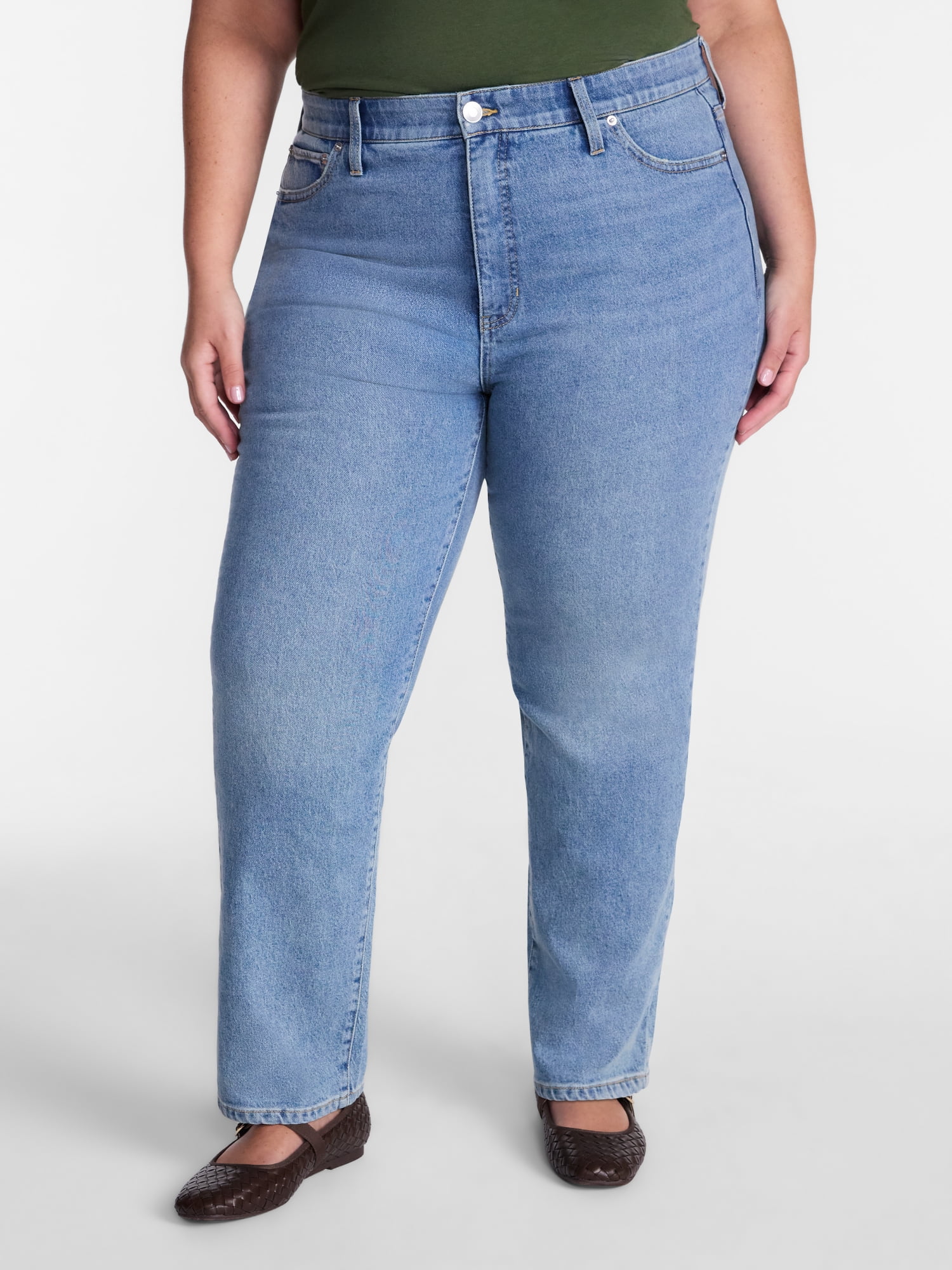 Terra & Sky Women's Plus High Rise Straight Leg Jeans, 29" Inseam, Sizes 16W-26W