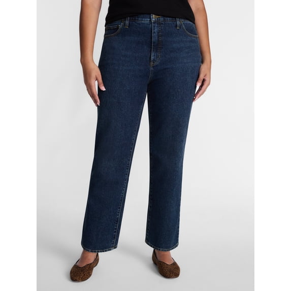 Terra & Sky Women's Plus High Rise Straight Leg Jeans, 29" Inseam, Sizes 16W-26W