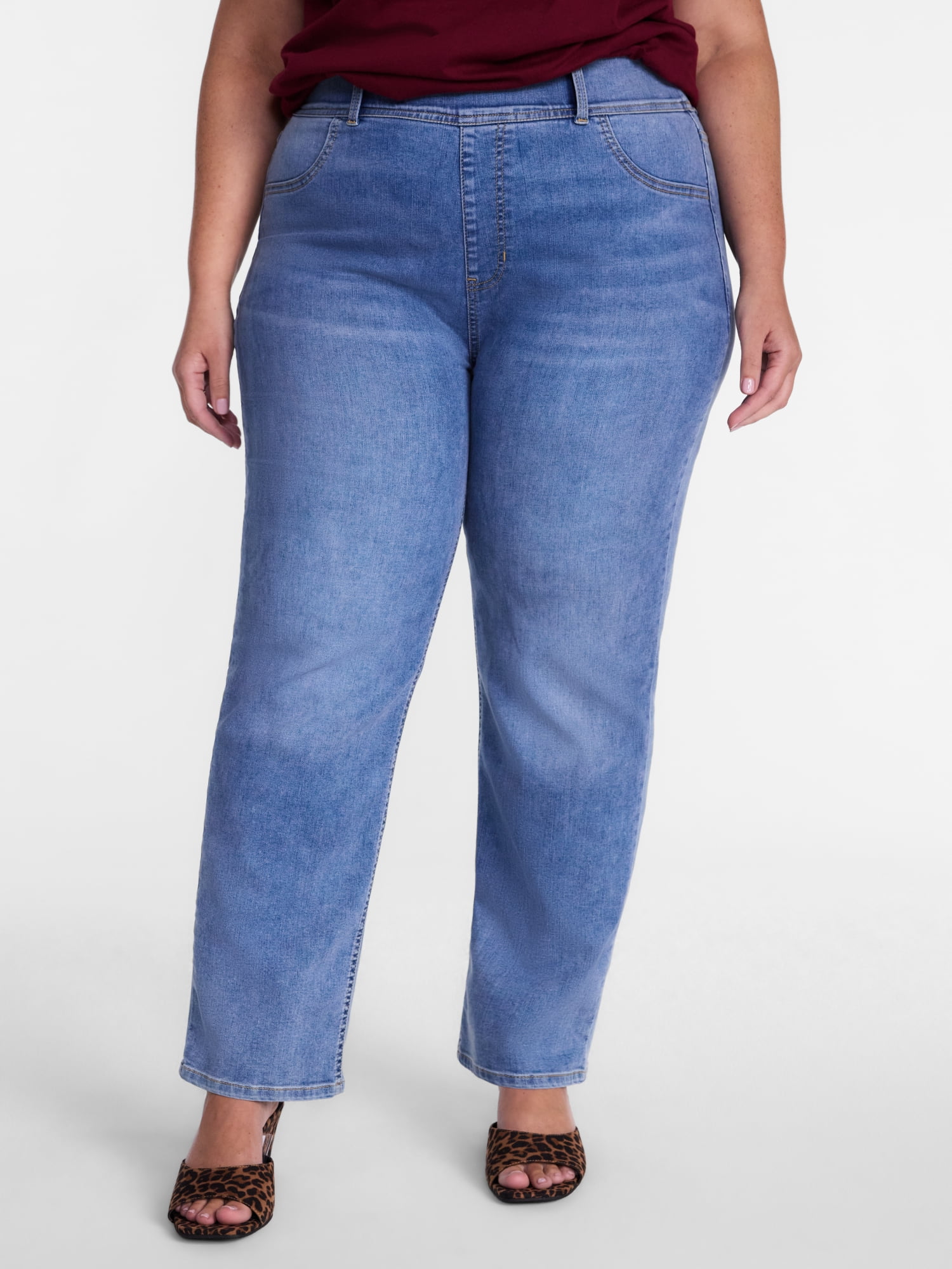 Terra and Sky Women's Plus High Rise Straight Leg Jeggings, Sizes 0X-4X