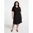 thumbnail image 1 of Terra & Sky Women's Plus Size Midi Wrap Dress with Elbow Sleeves, Sizes 0X-5X, 1 of 4