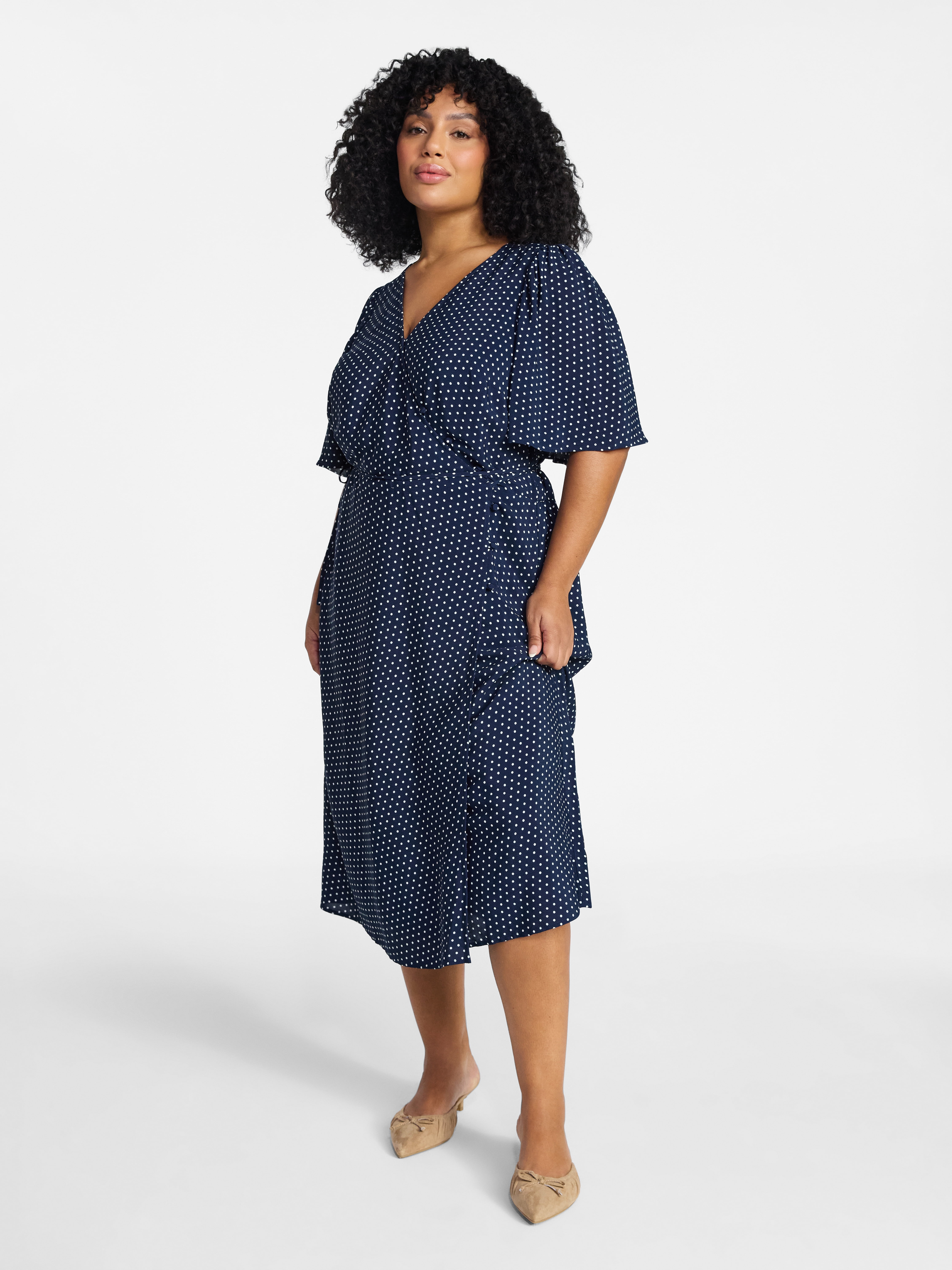 Terra & Sky Women's Plus Size Midi Wrap Dress with Elbow Sleeves, Sizes 0X-5X
