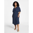 thumbnail image 1 of Terra & Sky Women's Plus Size Midi Wrap Dress with Elbow Sleeves, Sizes 0X-5X, 1 of 4