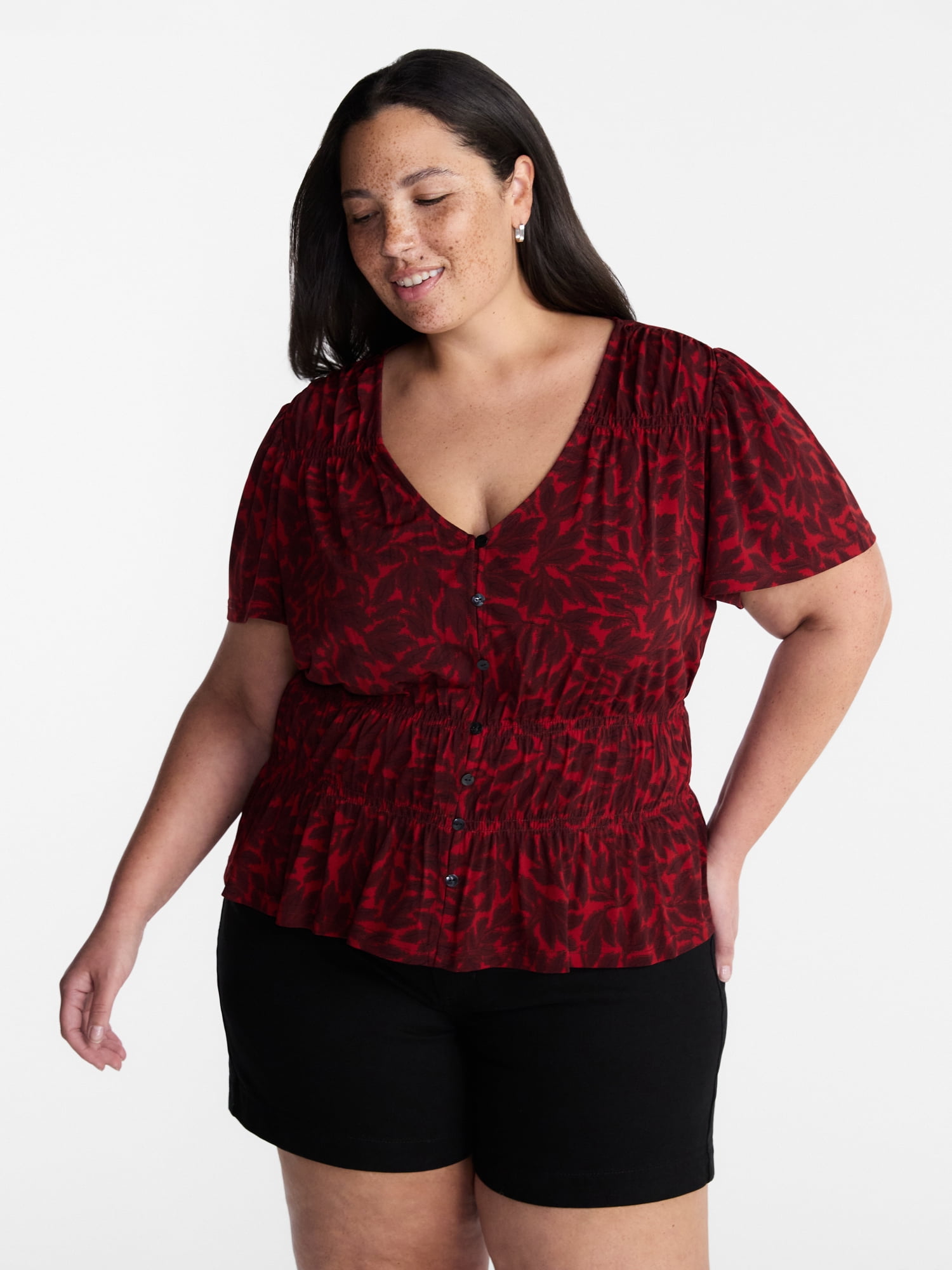 Terra & Sky Women’s Plus Femme Smocked Top, Sizes 0X-5X