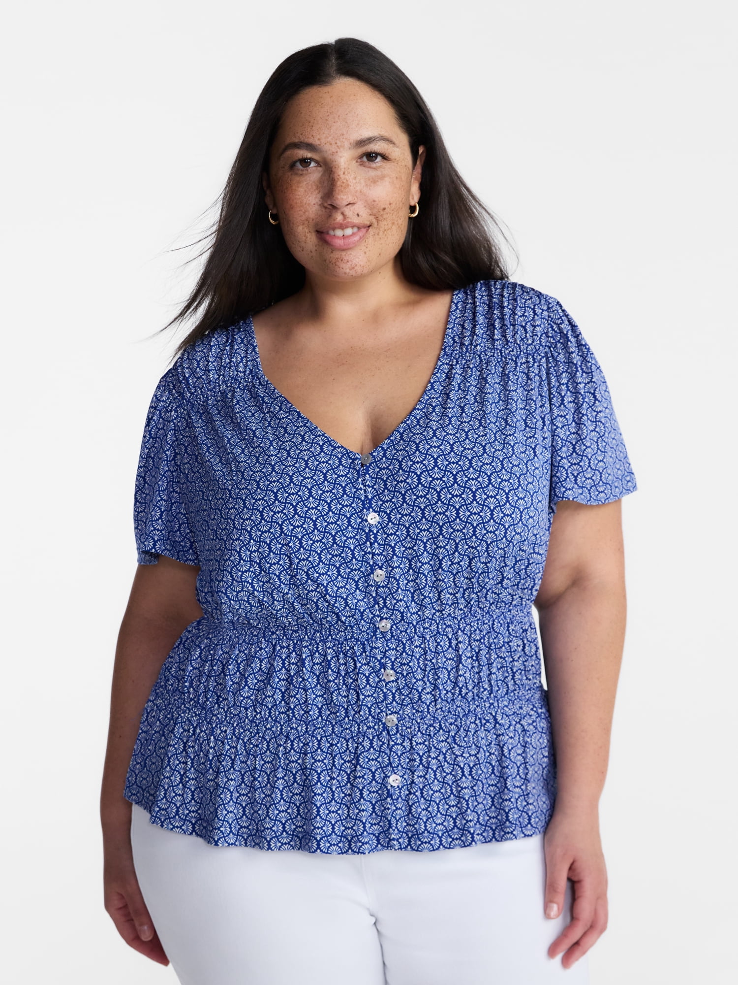 Terra & Sky Women’s Plus Femme Smocked Top, Sizes 0X-5X
