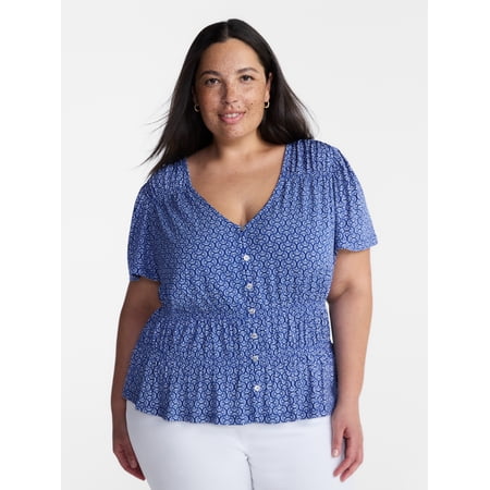 Terra & Sky Women’s Plus Femme Smocked Top, Sizes 0X-5X