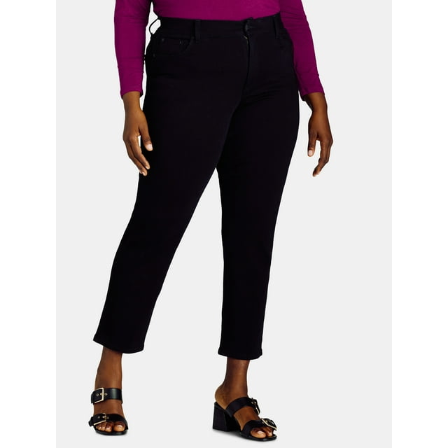 Terra & Sky Women's Plus High Rise Straight Leg Jeans with Comfort Waistband, 29” Inseam, Sizes 14W-34W
