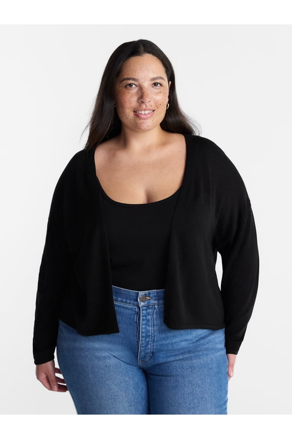 Women’s Plus Lightweight Snug Cardigan with Long Sleeves, Sizes 0X-5X