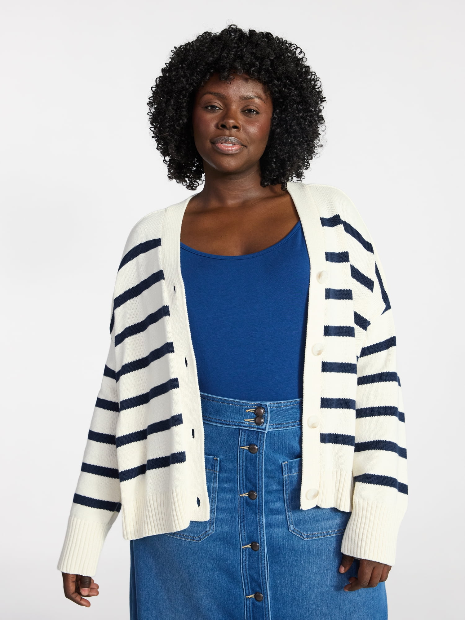 Terra & Sky Women's Plus Size Boyfriend Cardigan with Long Sleeves, Midweight, Size 0X-5X