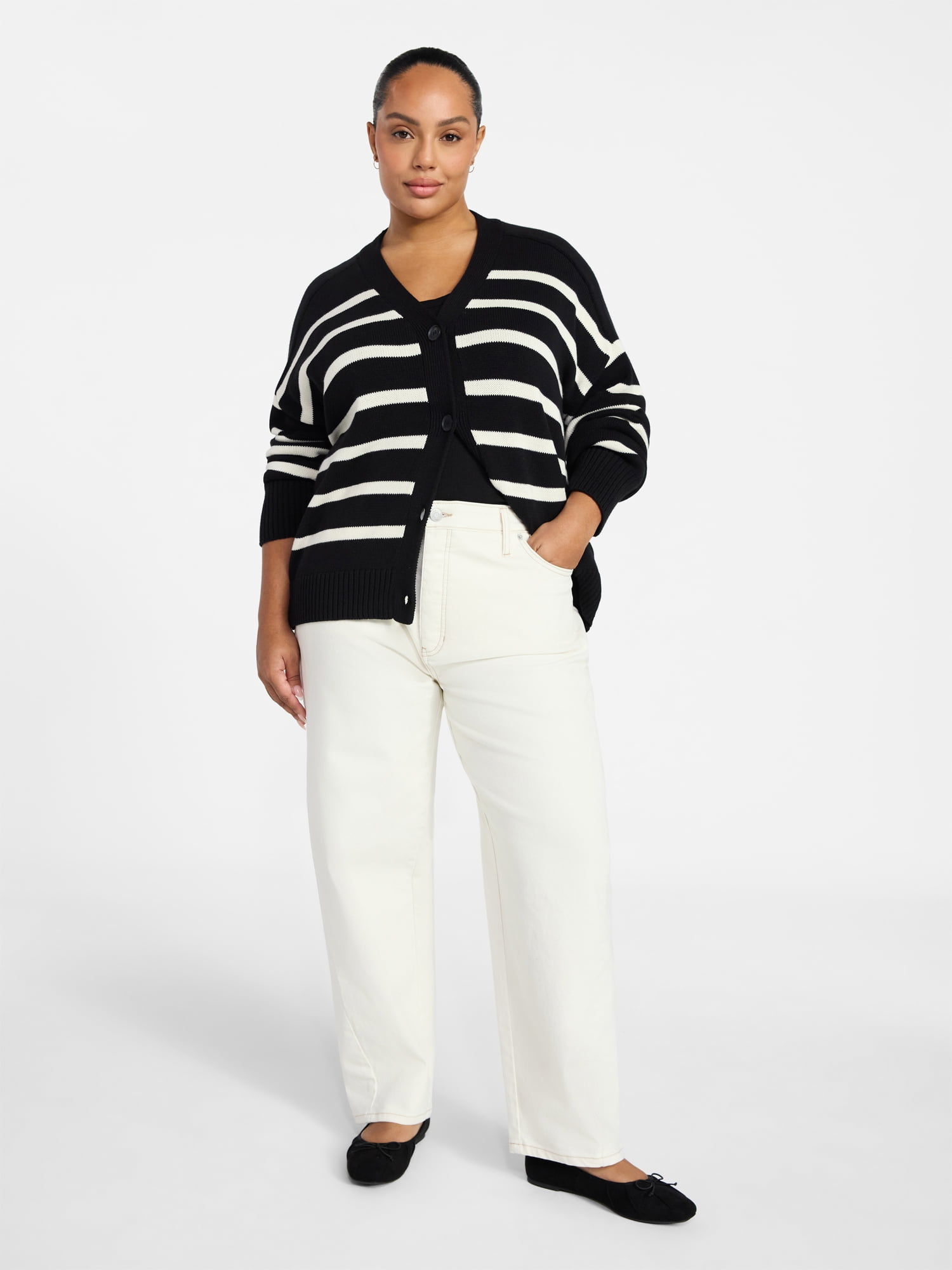Terra & Sky Women's Plus Size Boyfriend Cardigan with Long Sleeves, Midweight, Size 0X-5X