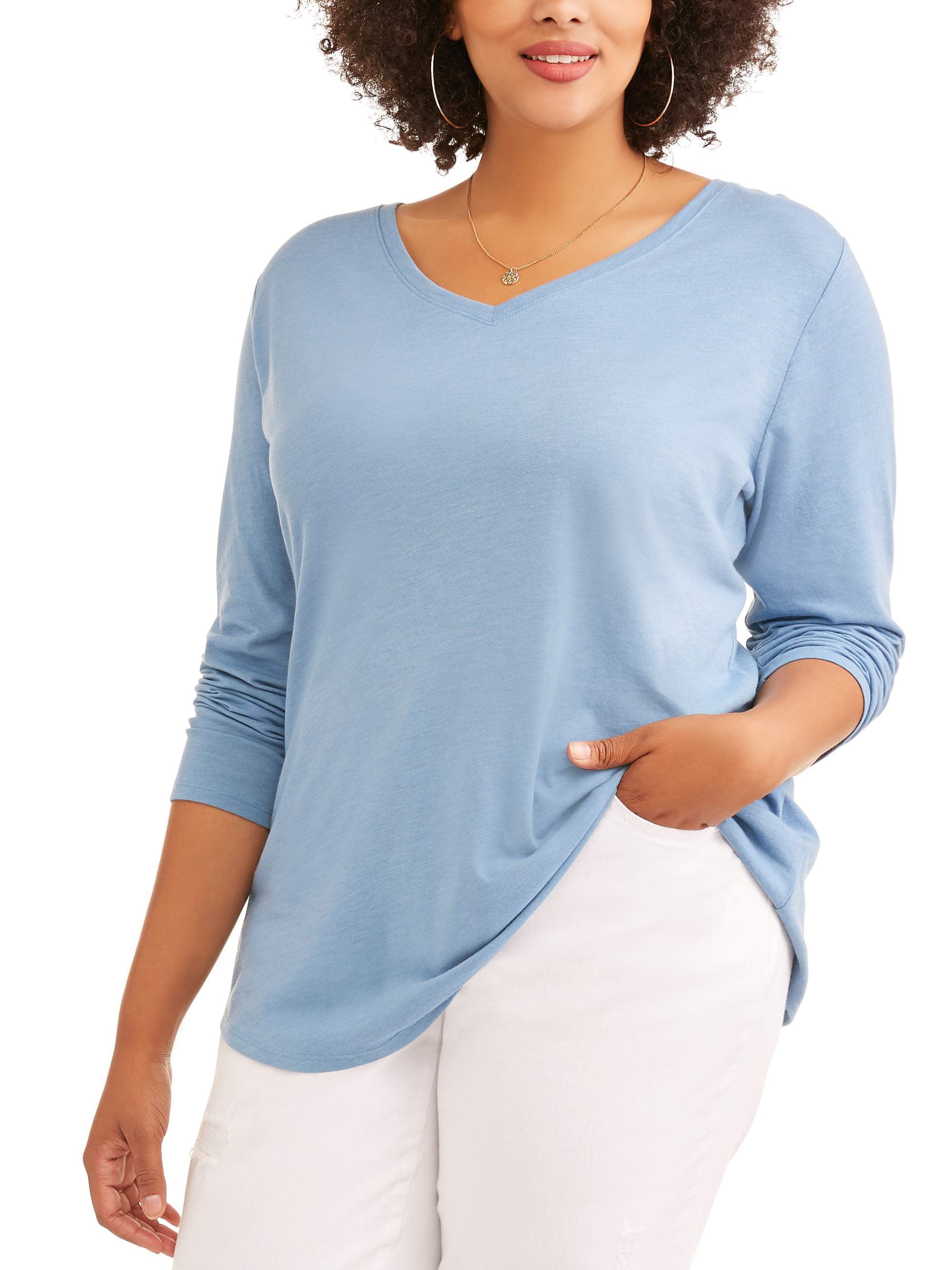 Terra and Sky Women's Plus Long Sleeve V-Neck Tee 