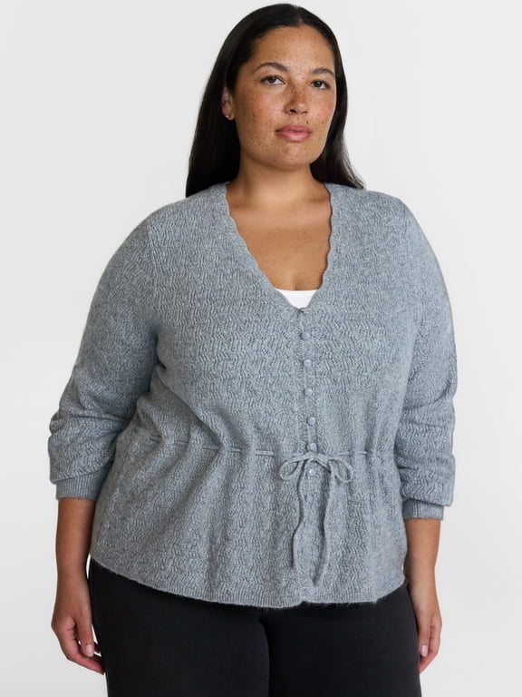 Terra and Sky Women's Plus Tie Waist V Neck Cardigan, Lightweight, Sizes 0X-5X