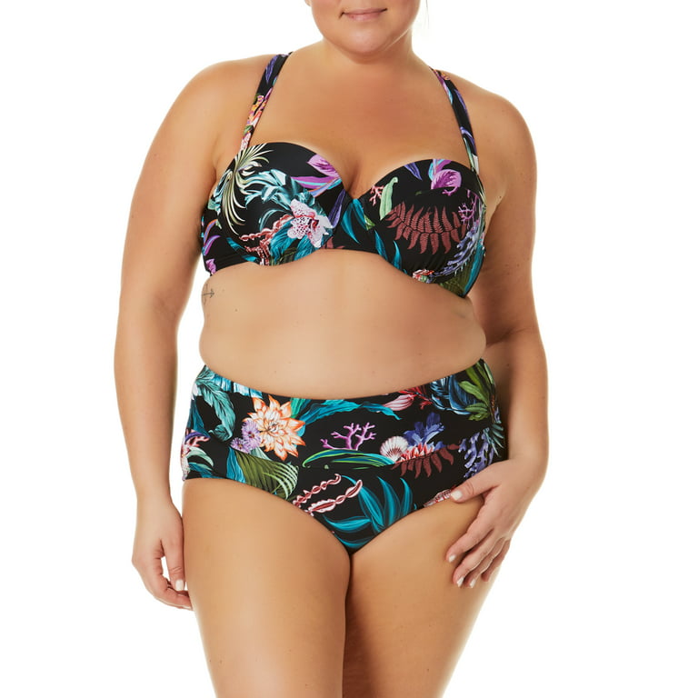 Terra and Sky Women's Plus Ocean Botanica Bikini Top 