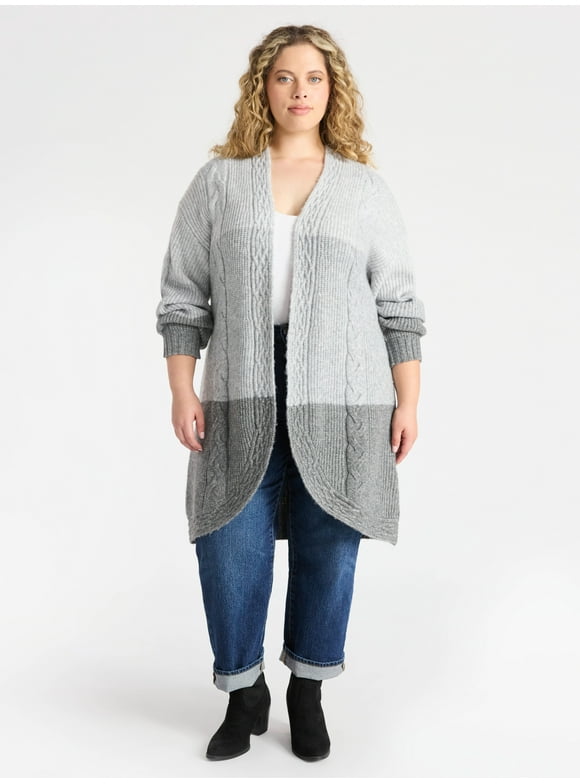 Women's Plus Open Front Cardigan Sweater, Midweight, Size 1X-5X