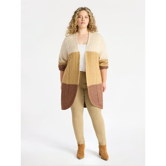 Terra & Sky Women's Plus Open Front Cardigan Sweater, Midweight, Size 1X-5X