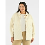 TERRA & SKY Women's Plus Size Quilt Mix Button Front Shacket with Long Sleeves, Sizes 1X-5X