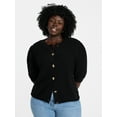 thumbnail image 1 of Terra & Sky Women's Plus Size Textured Crewneck Cardigan with Short Sleeves, Midweight, Size 0X-5X, 1 of 5
