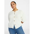 thumbnail image 1 of Terra & Sky Women's Plus Size Textured Crewneck Cardigan with Short Sleeves, Midweight, Size 0X-5X, 1 of 5