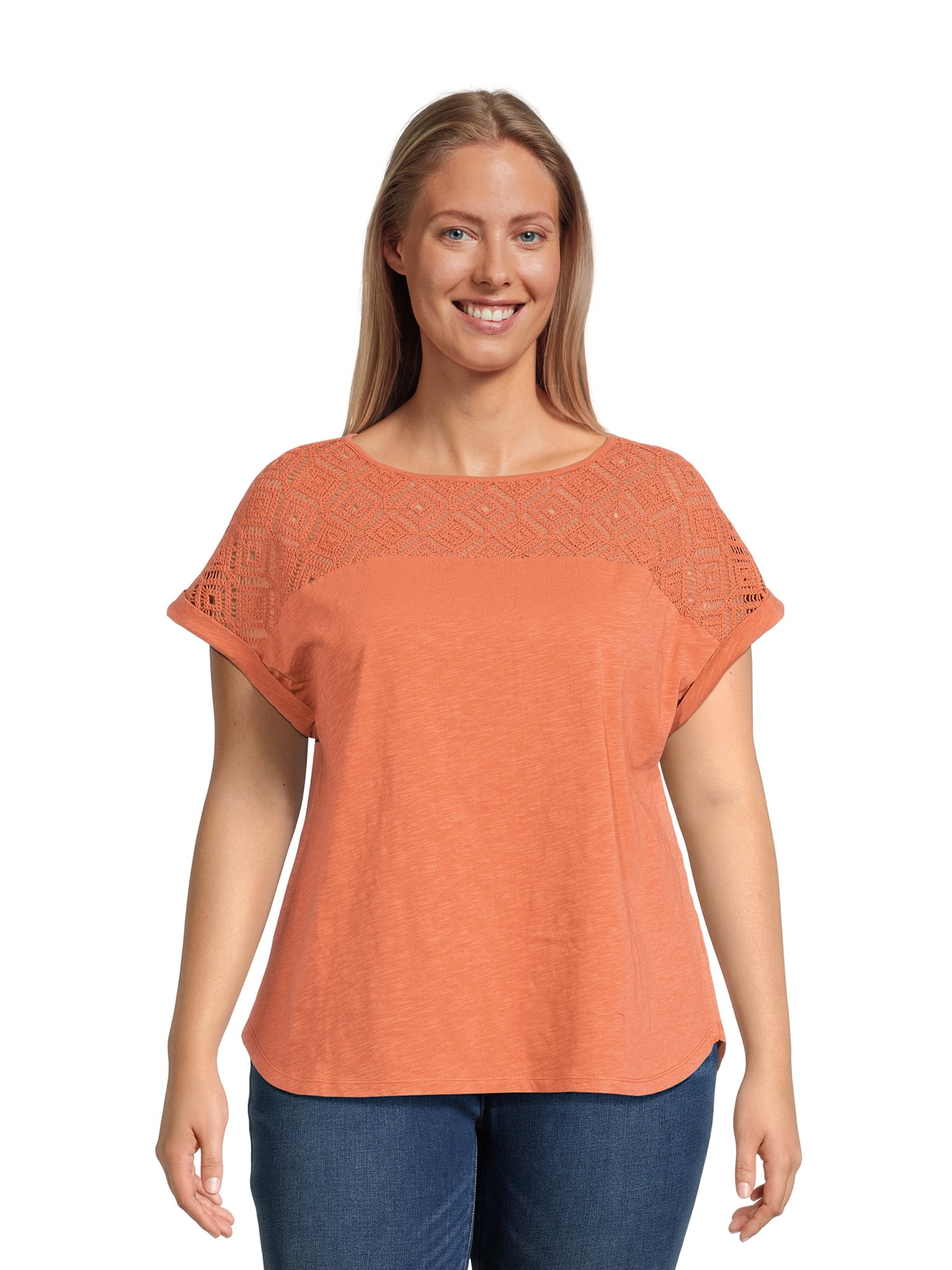Terra and Sky Women's Plus Size Crochet Tee, Sizes 1X-5X - Walmart.com