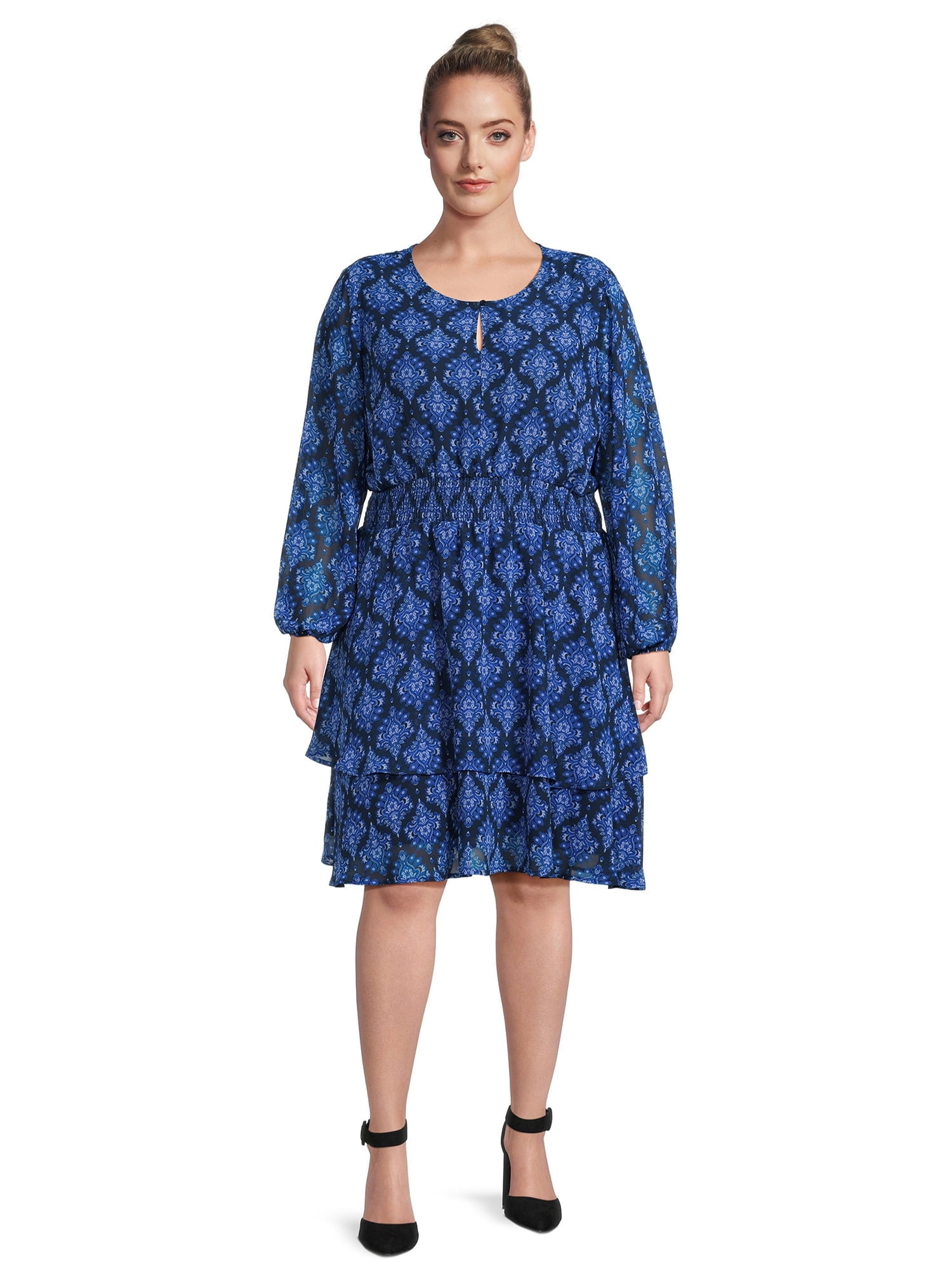 Sheer Overlay Floral Long Sleeve Blue Dress Sheer Overlay Floral Long Sleeve Blue Dress