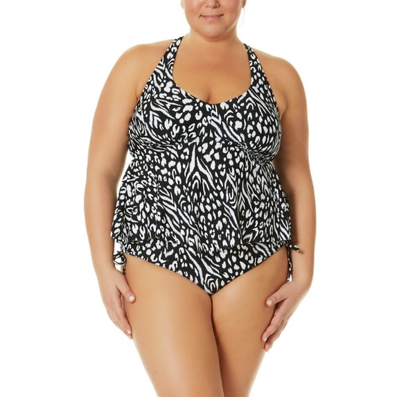 Terra and Sky Women's Plus Size Print Racer Back Swim Tankini Top
